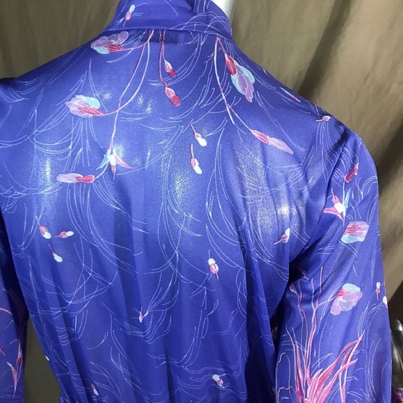 Vintage Mavinette Dress Women's Small/Medium Purple Pink Blue Floral Pattern 3/4 - Picture 11 of 16